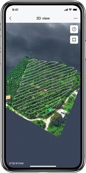 Captura de la pantalla de la APP Realterra 2 en 3D de XAG en un teléfono móvil
