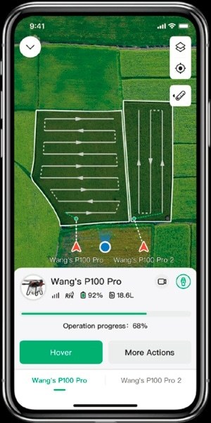 Captura de la pantalla con el control de plagas de la APP XAG One en teléfono móvil